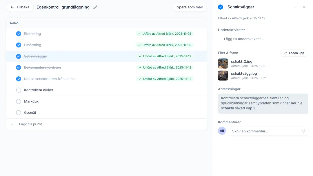 Checklistor för kvalitetsdokumentation